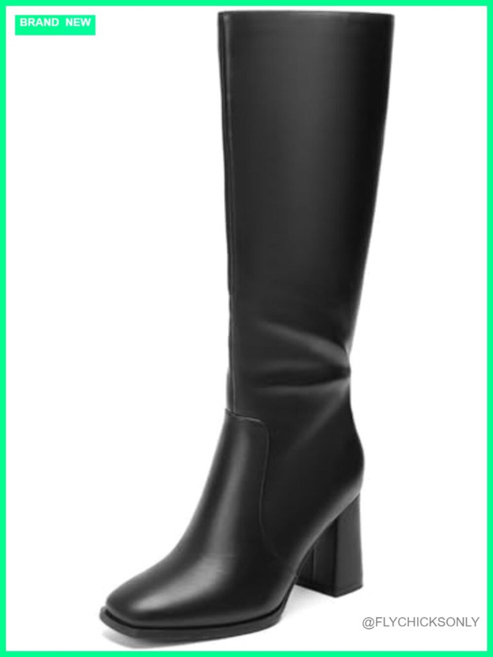 DOBOLIN Wide Calf Knee High Boots Women Square Toe 3.5in Chunky Heel Tall Faux